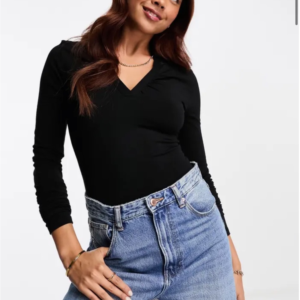 ASOS Design Collared Long Sleeve Bodysuit Black Size US 6
